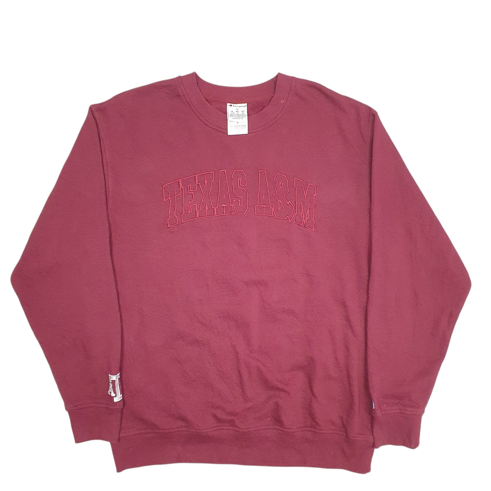 Mens Burgundy Champion Texas A&M Spellout Crewneck Jumper