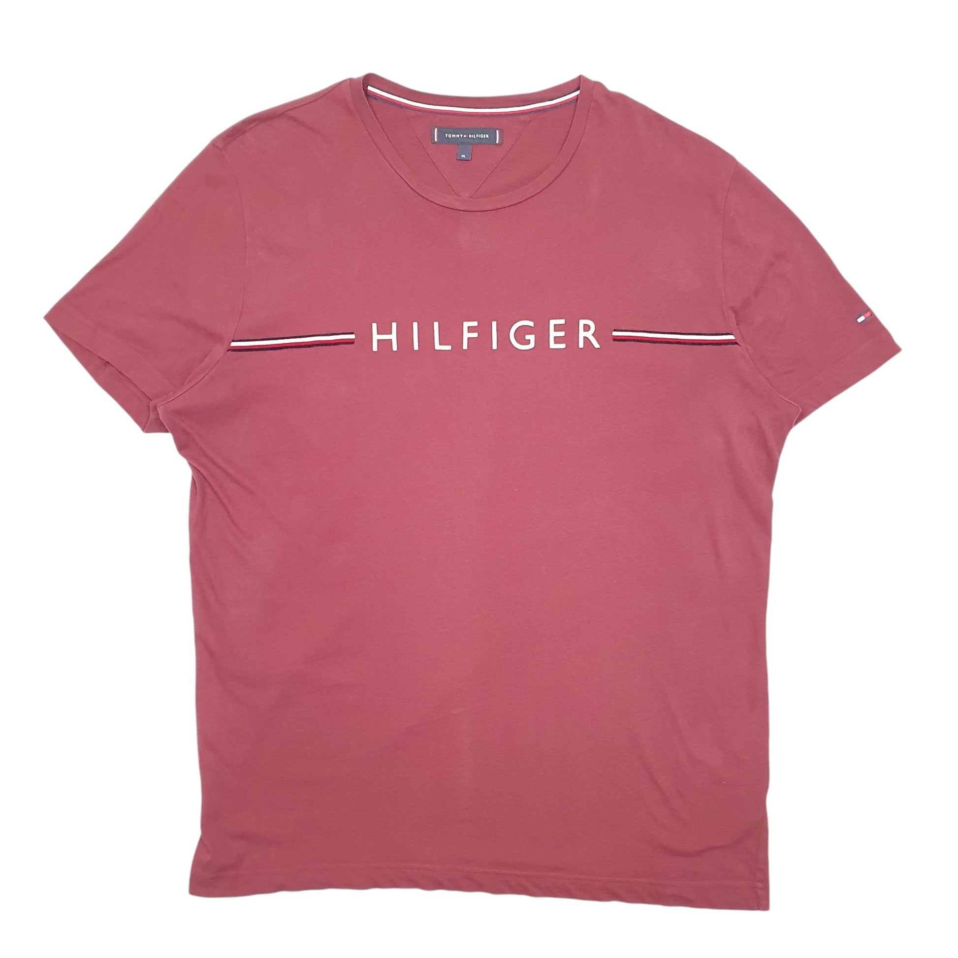 Mens Burgundy Tommy Hilfiger Spellout Short Sleeve T Shirt