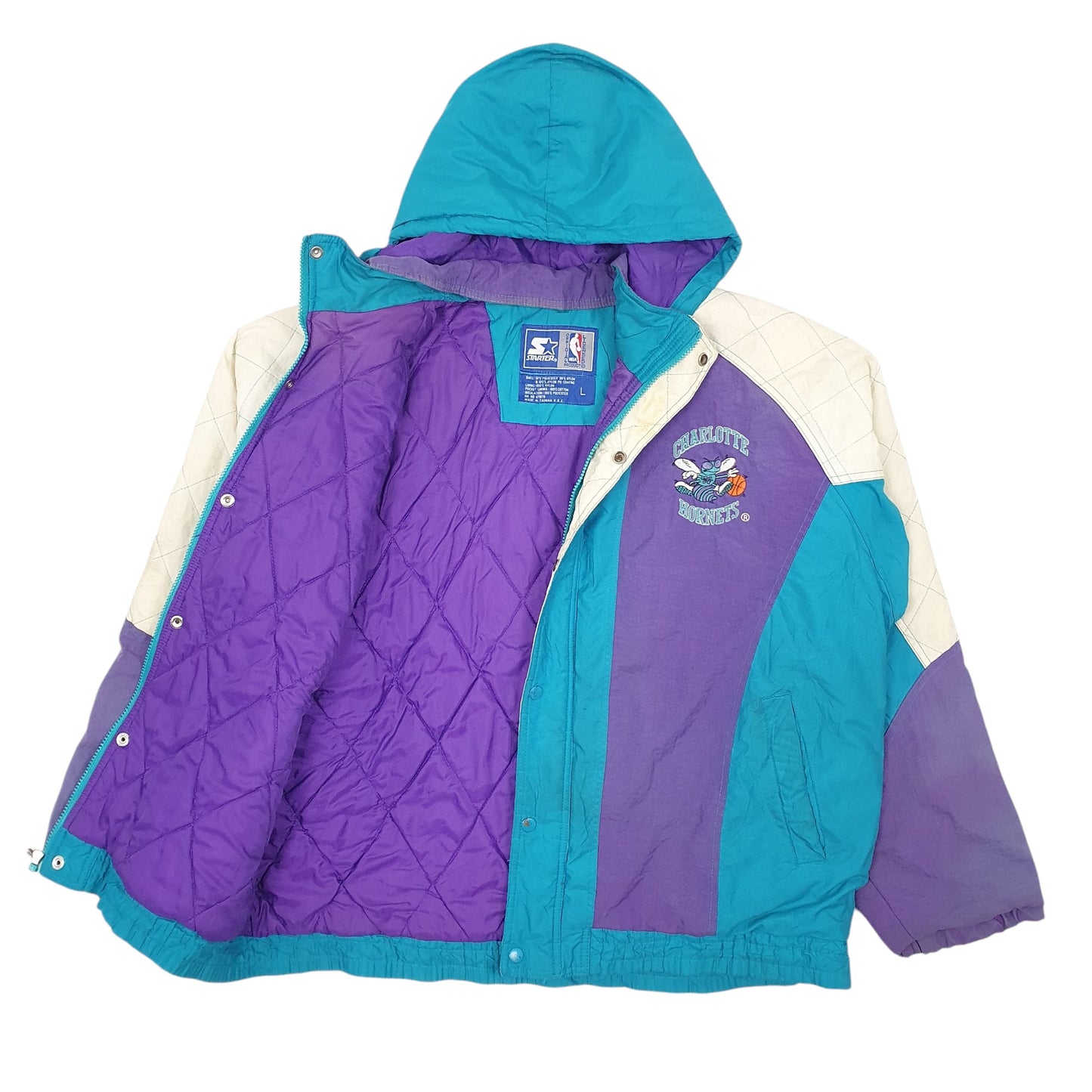 Mens Blue Starter NBA Charlotte Hornets Vintage 90s Crewneck Coat