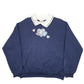 Womens Navy Top Stitch Collared Frill Hearts Embroided Vintage Crewneck Jumper