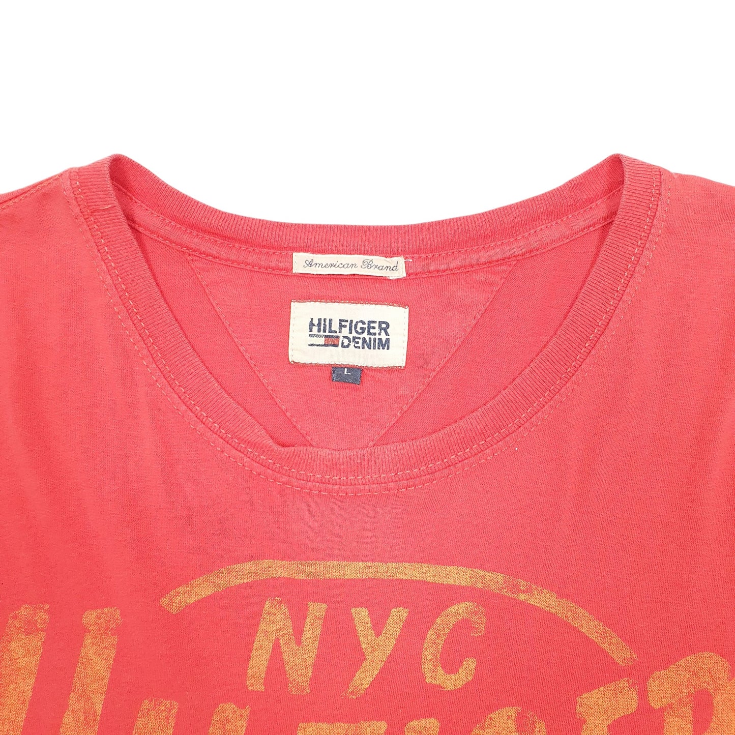 Mens Red Tommy Hilfiger Denim Spellout NYC Short Sleeve T Shirt