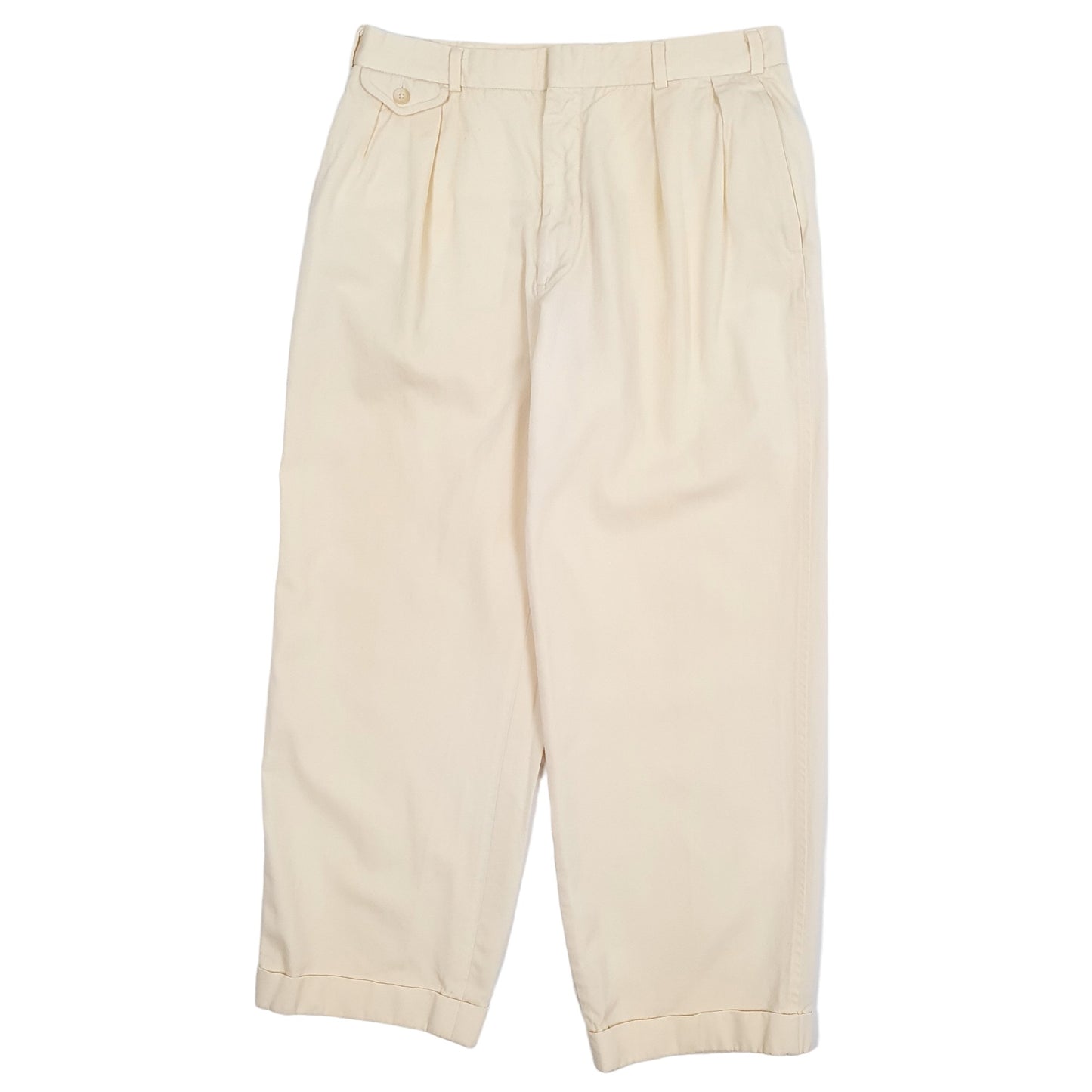Mens Cream Polo Ralph Lauren Vintage 80s Double Pleated Chino Trousers
