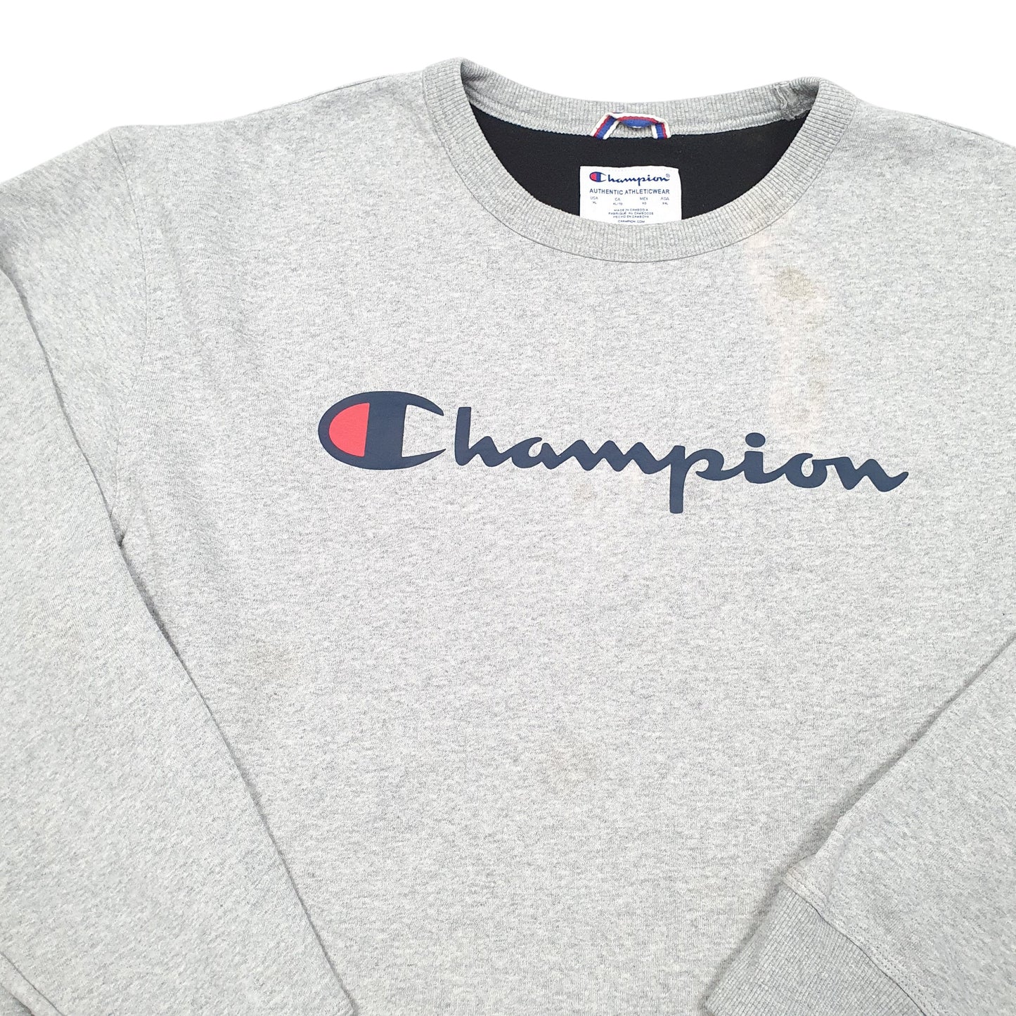 Mens Grey Champion Script Crewneck Jumper