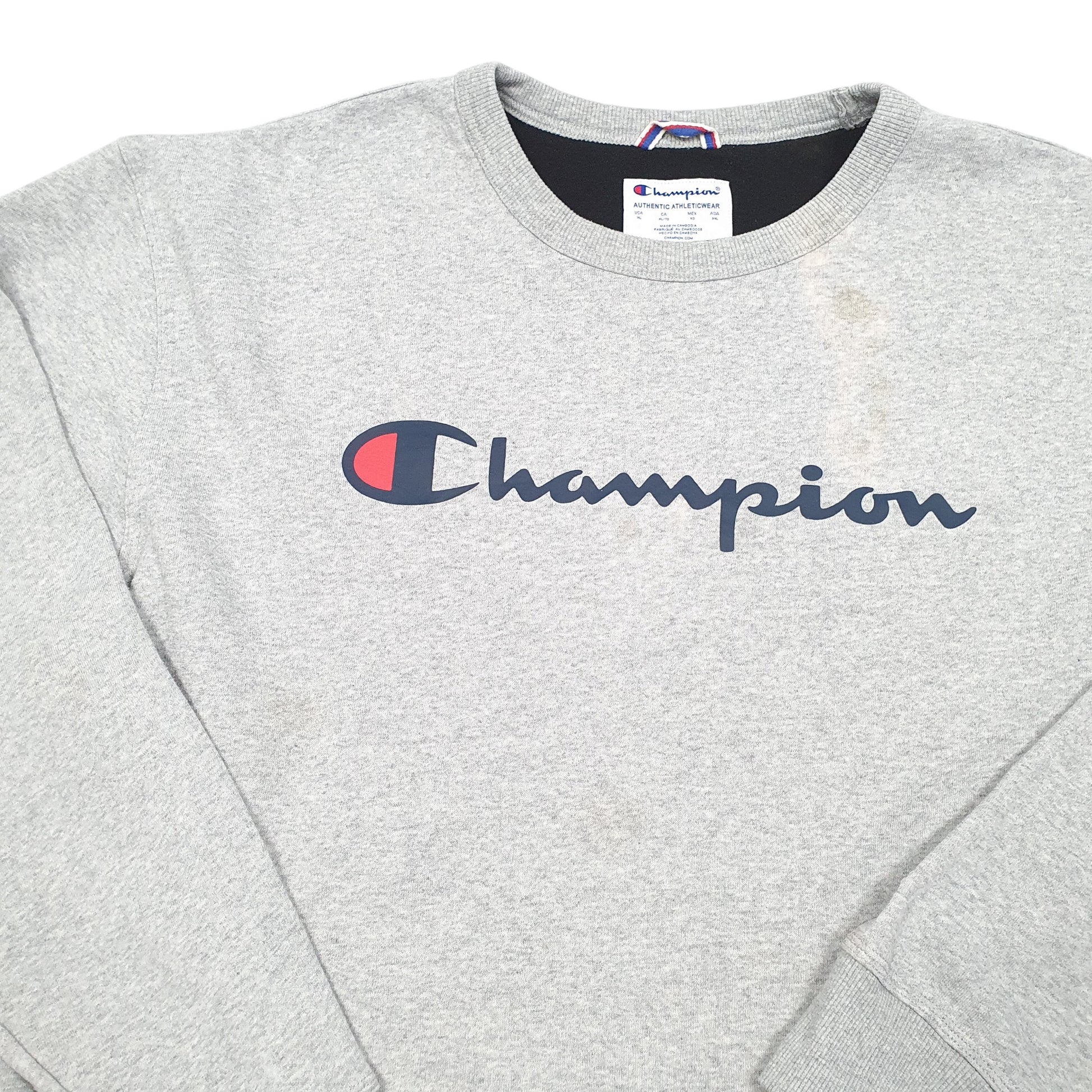 Mens Grey Champion Script Crewneck Jumper
