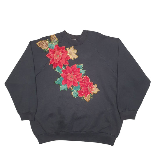 Womens Black Fruit Of The Loom Floral Vintage 90's Made In USA Crewneck Jumper