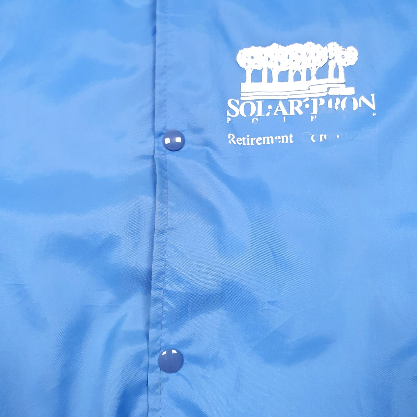 Mens Blue West Ark Vintage Baseball Varsity Made In USA Retirement Community Full Zip Coat