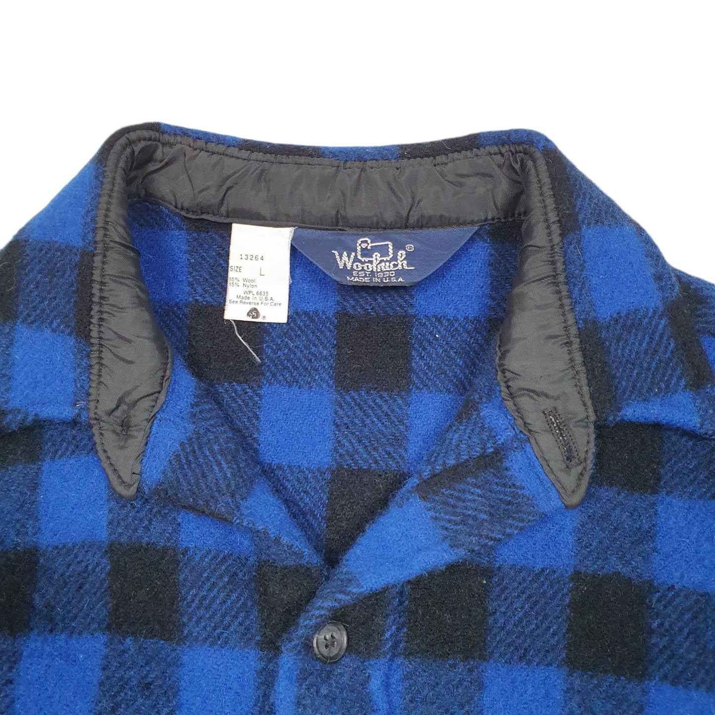 Womens Blue Woolrich Vintage Plaid CPO Overshirt 70s Made In USA Long Sleeve Shirt