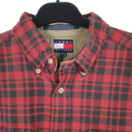 Mens Red Tommy Hilfiger Plaid Overshirt Vintage 90s Long Sleeve Shirt