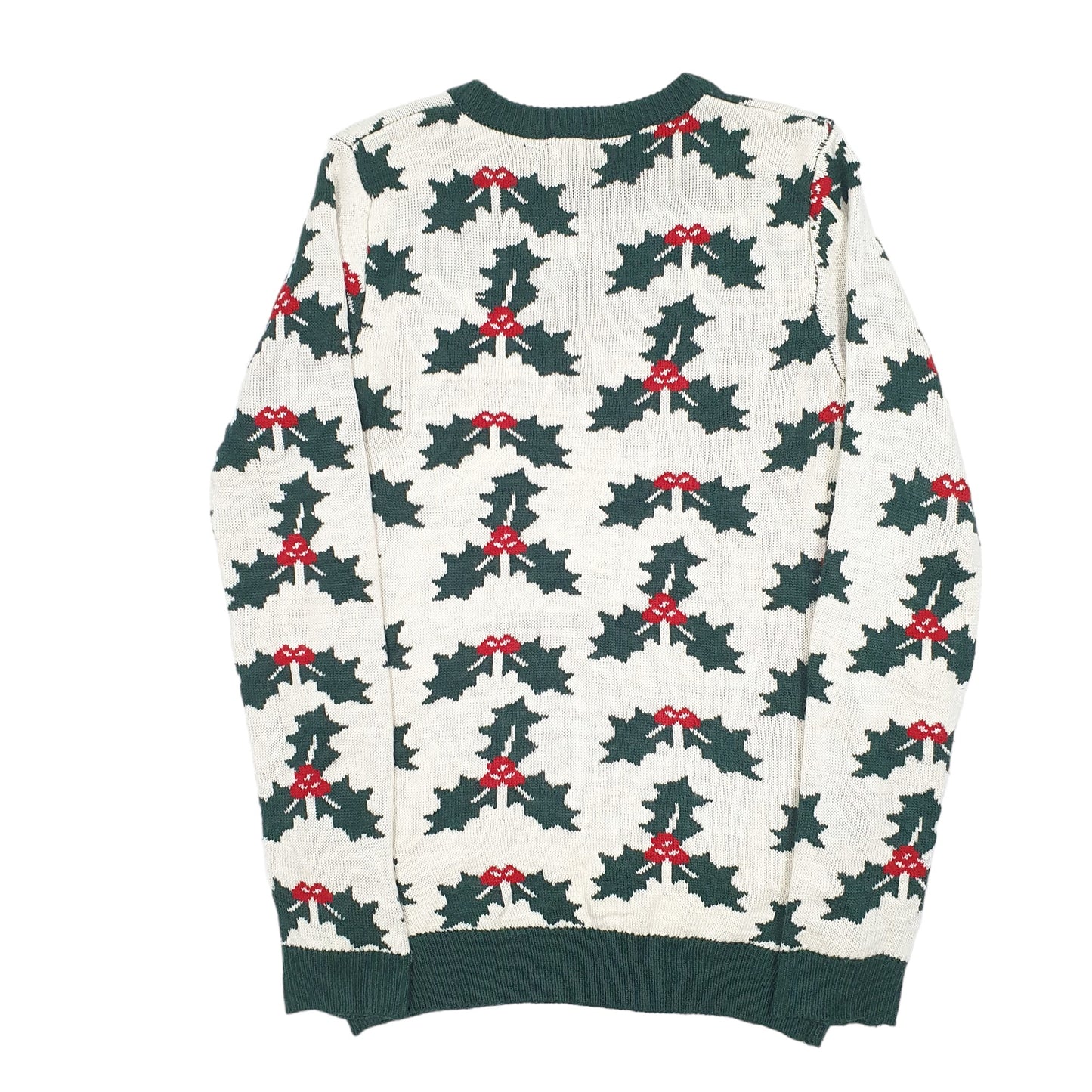 Mens Cream New Look Knit Christmas Festive Holly Ivy Crewneck Jumper