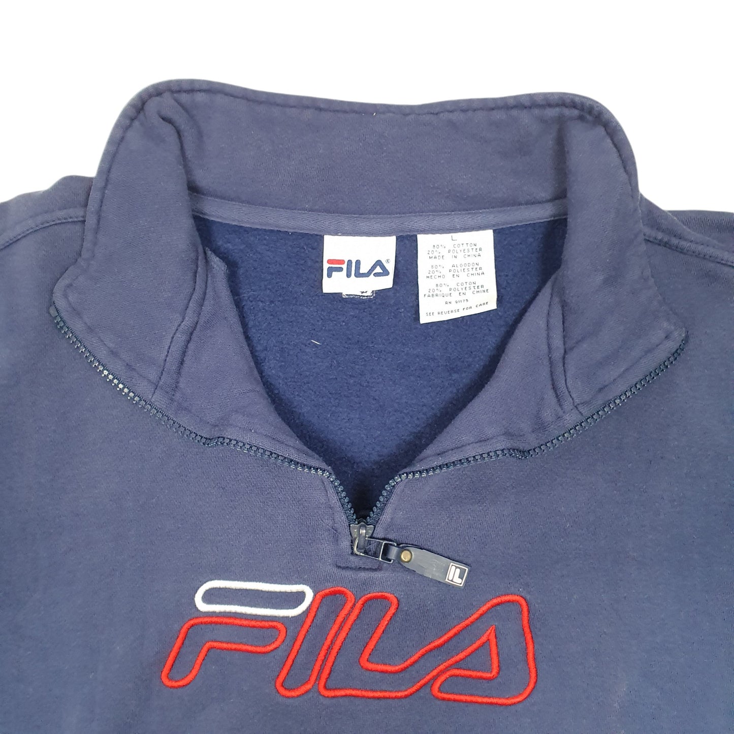 Mens Navy Fila Spellout Quarter Zip Jumper