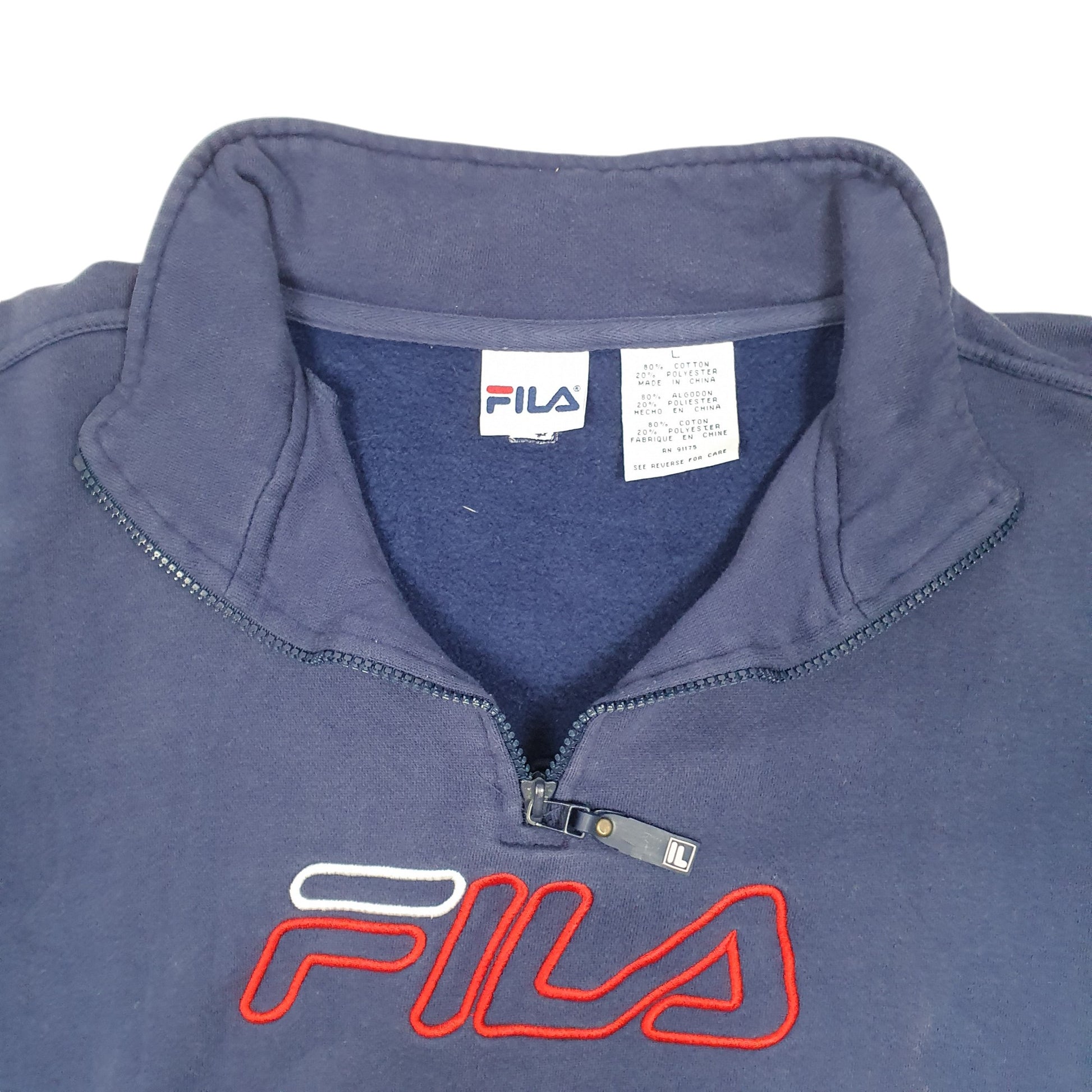 Mens Navy Fila Spellout Quarter Zip Jumper