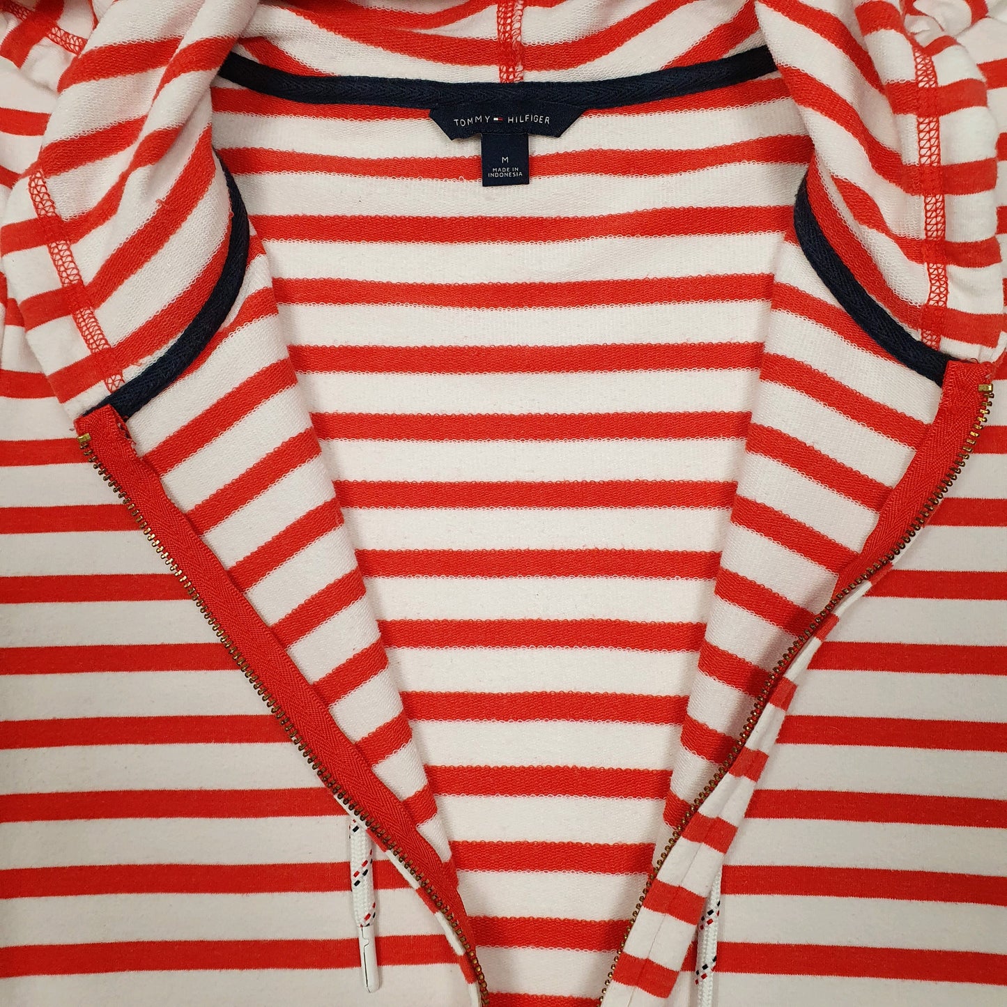 Womens Red Tommy Hilfiger Hoodie Striped Full Zip Jumper