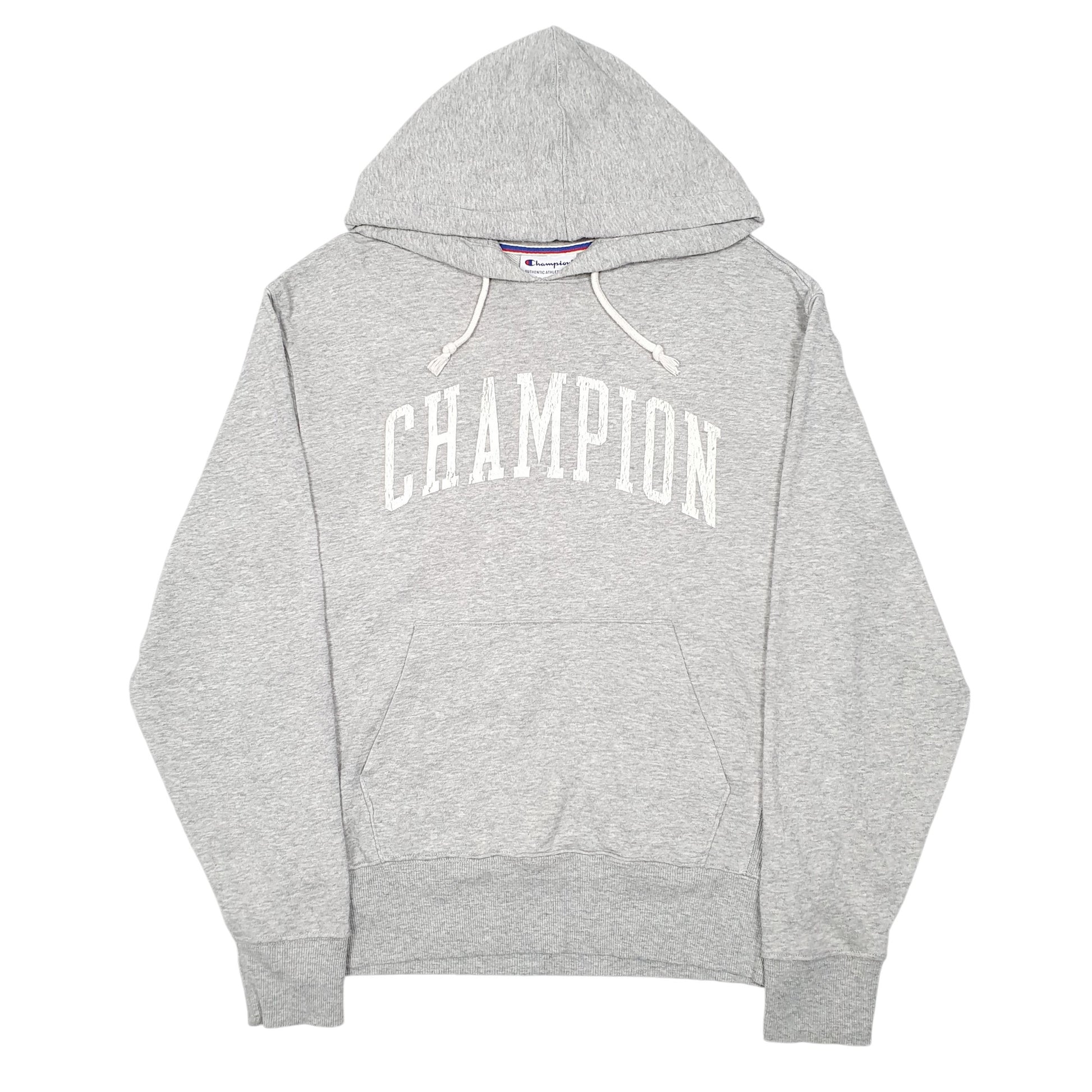 Mens Grey Champion Spellout Hoodie Jumper