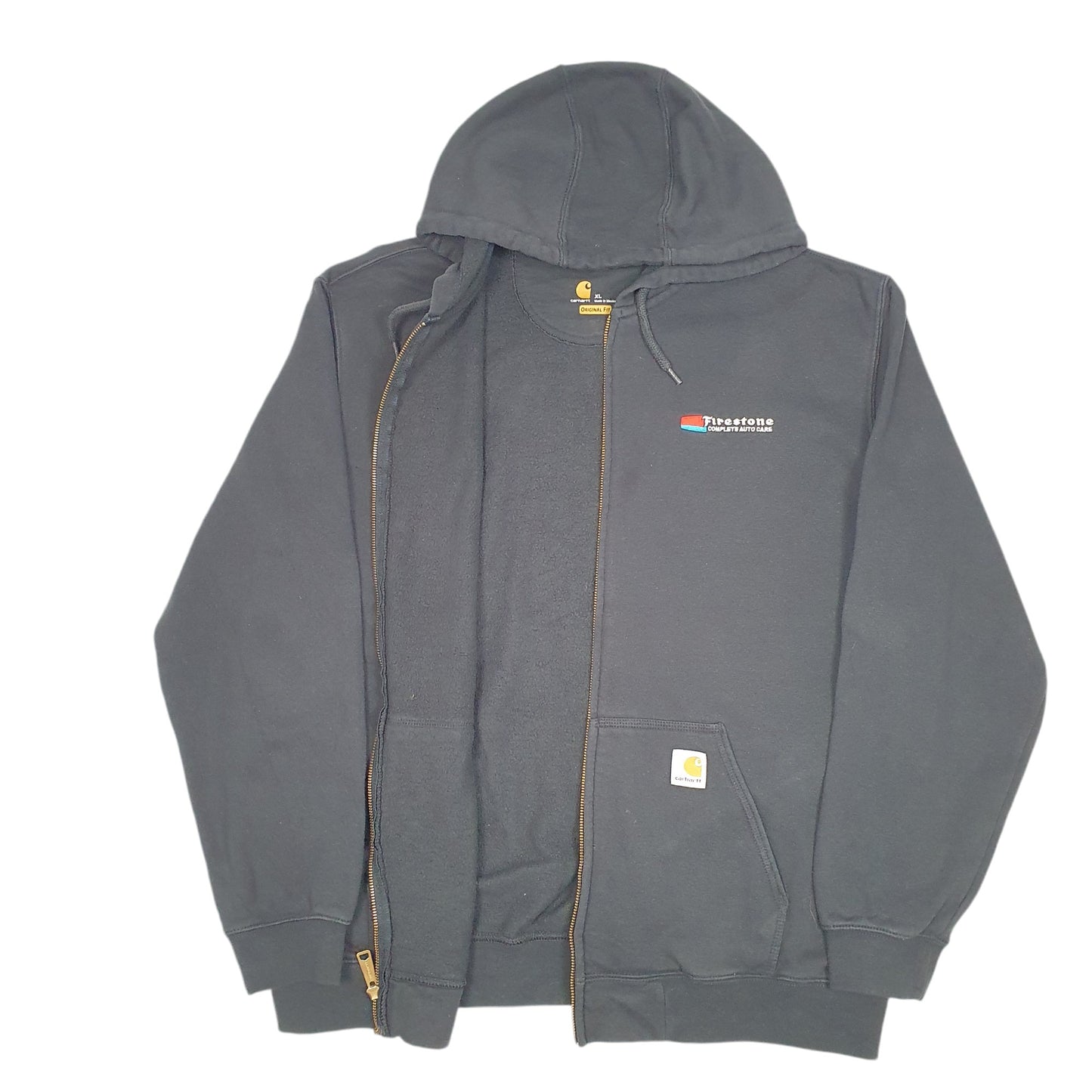 Mens Black Carhartt Workwear Hoodie Firestone Auto Care Full Zip Jumper
