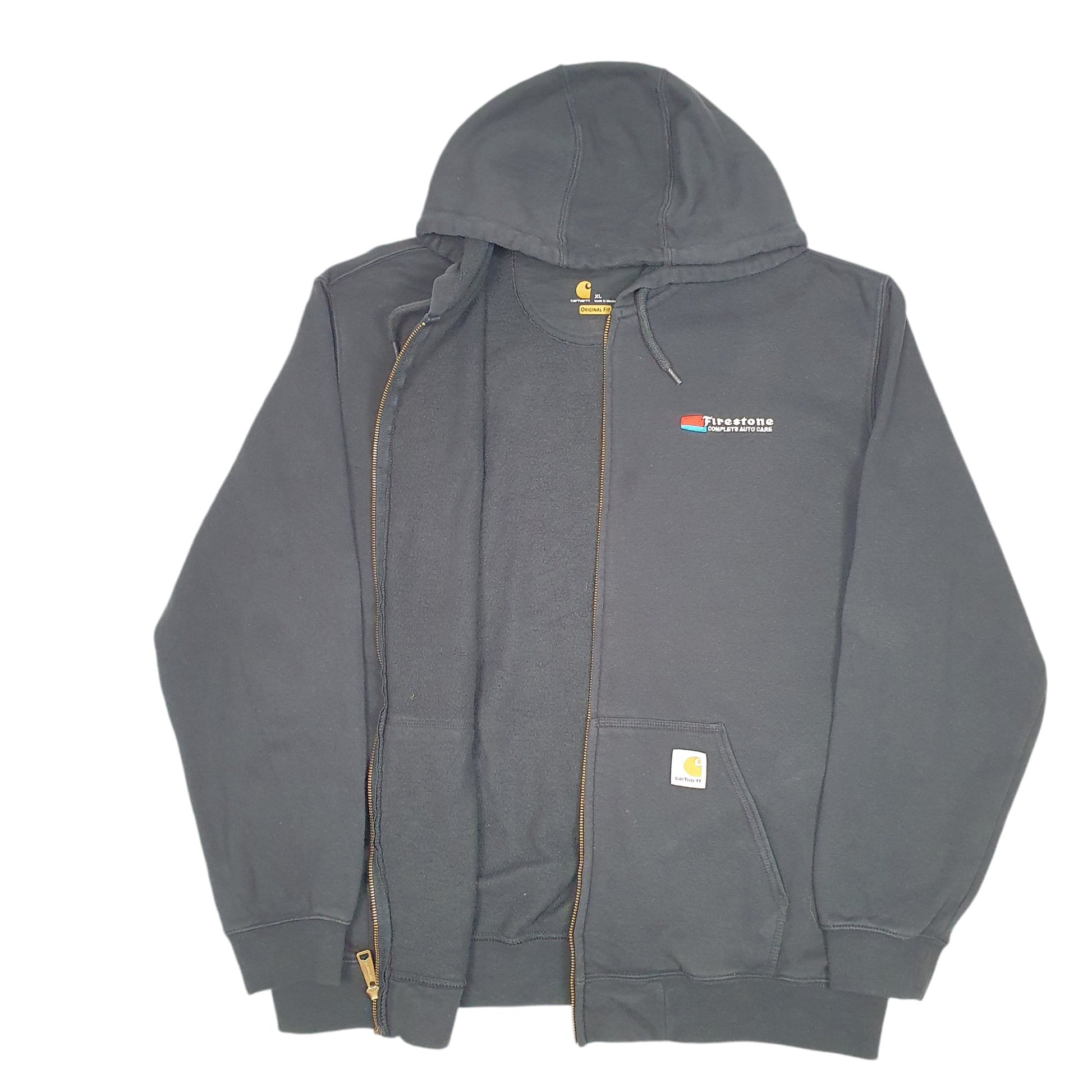Mens Black Carhartt Workwear Hoodie Firestone Auto Care Full Zip Jumper