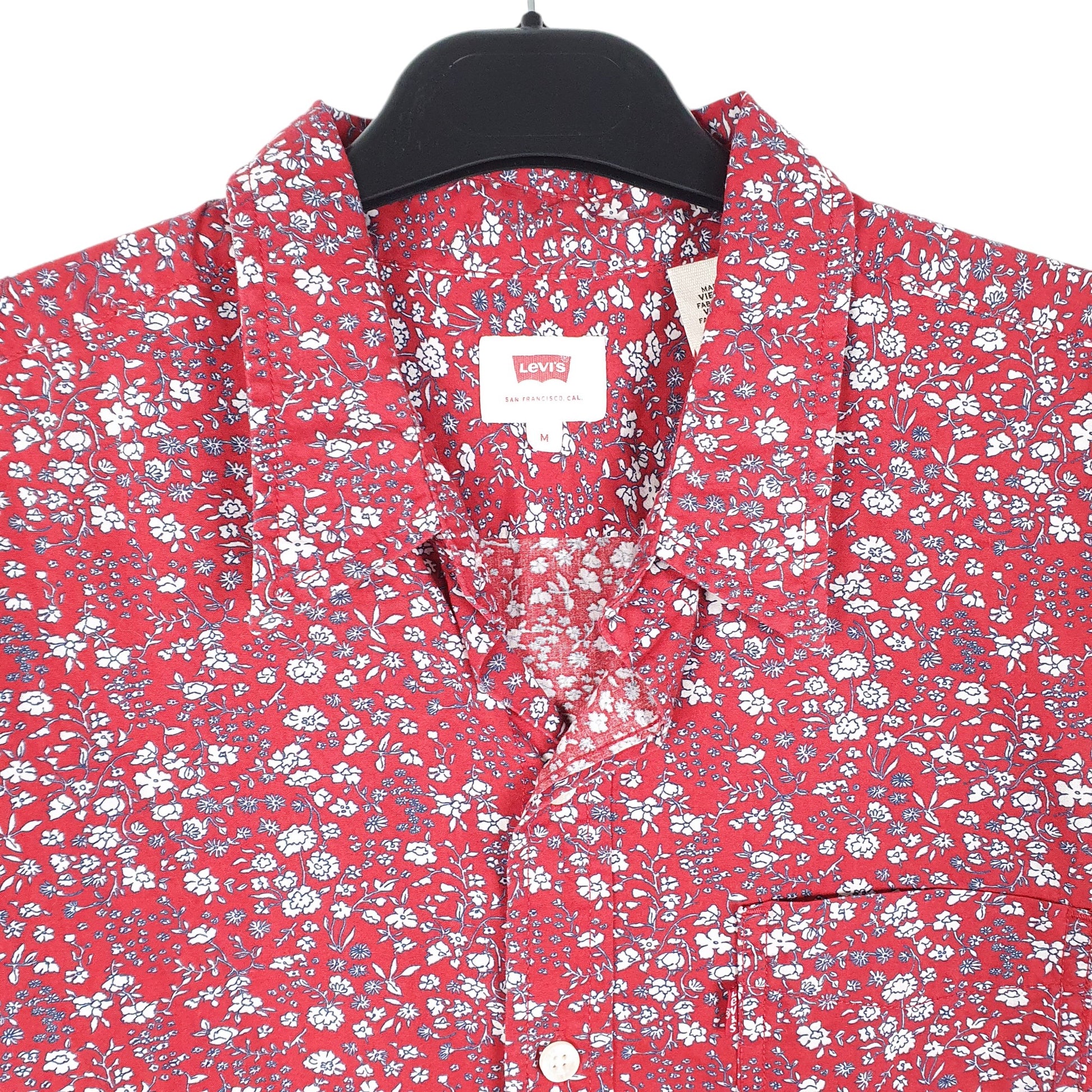 Mens Red Levis Floral Print Hawaiian Short Sleeve Shirt