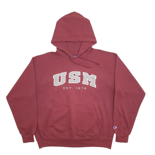 Mens Burgundy Champion USM Spellout Hoodie Jumper