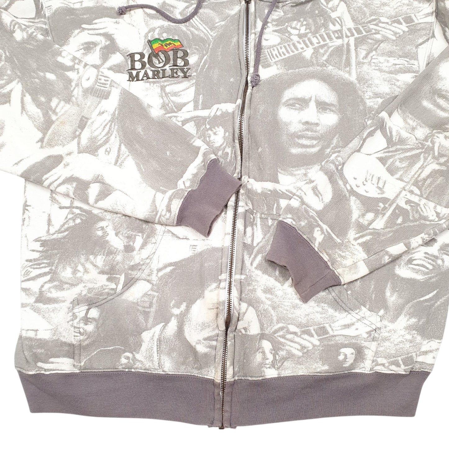 Mens Cream Zion Rootswear Hoodie Bob Marley Jamaica Print Full Zip Jumper