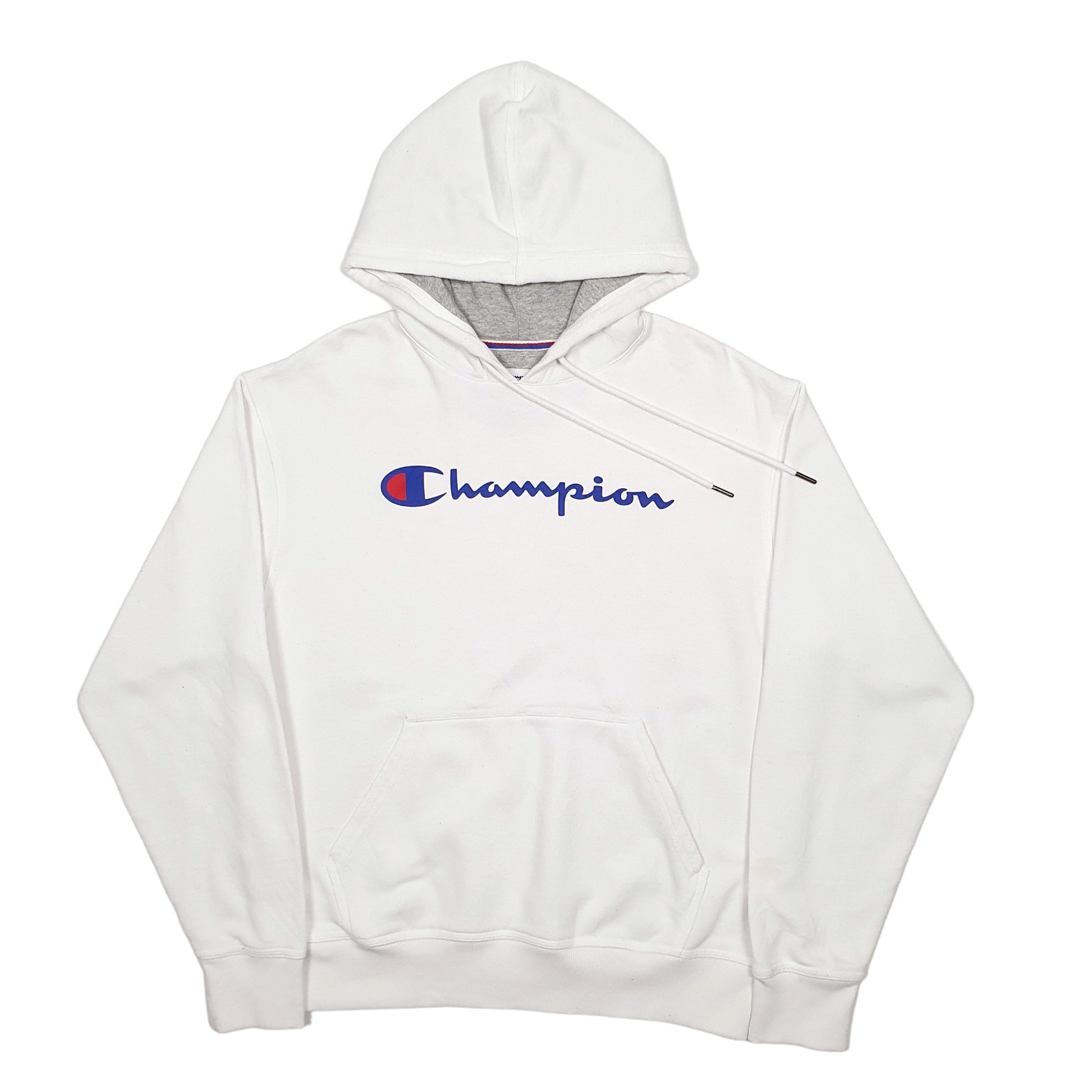 Mens White Champion Spellout Hoodie Jumper