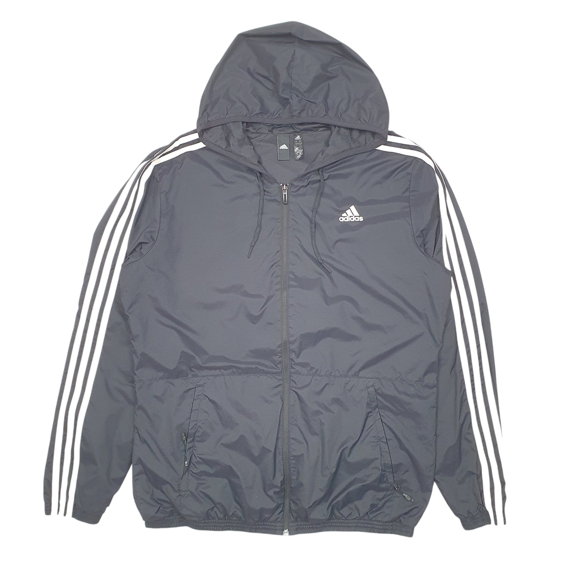 Mens Black Adidas Hooded Lightweight  Coat