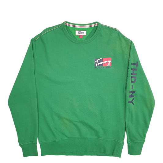 Mens Green Tommy Hilfiger Spellout Crewneck Jumper