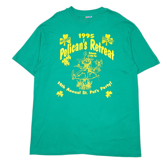 Mens Green Hanes Single Stitch Vintage 90s Made In USA St Patrick's Day Short Sleeve T Shirt