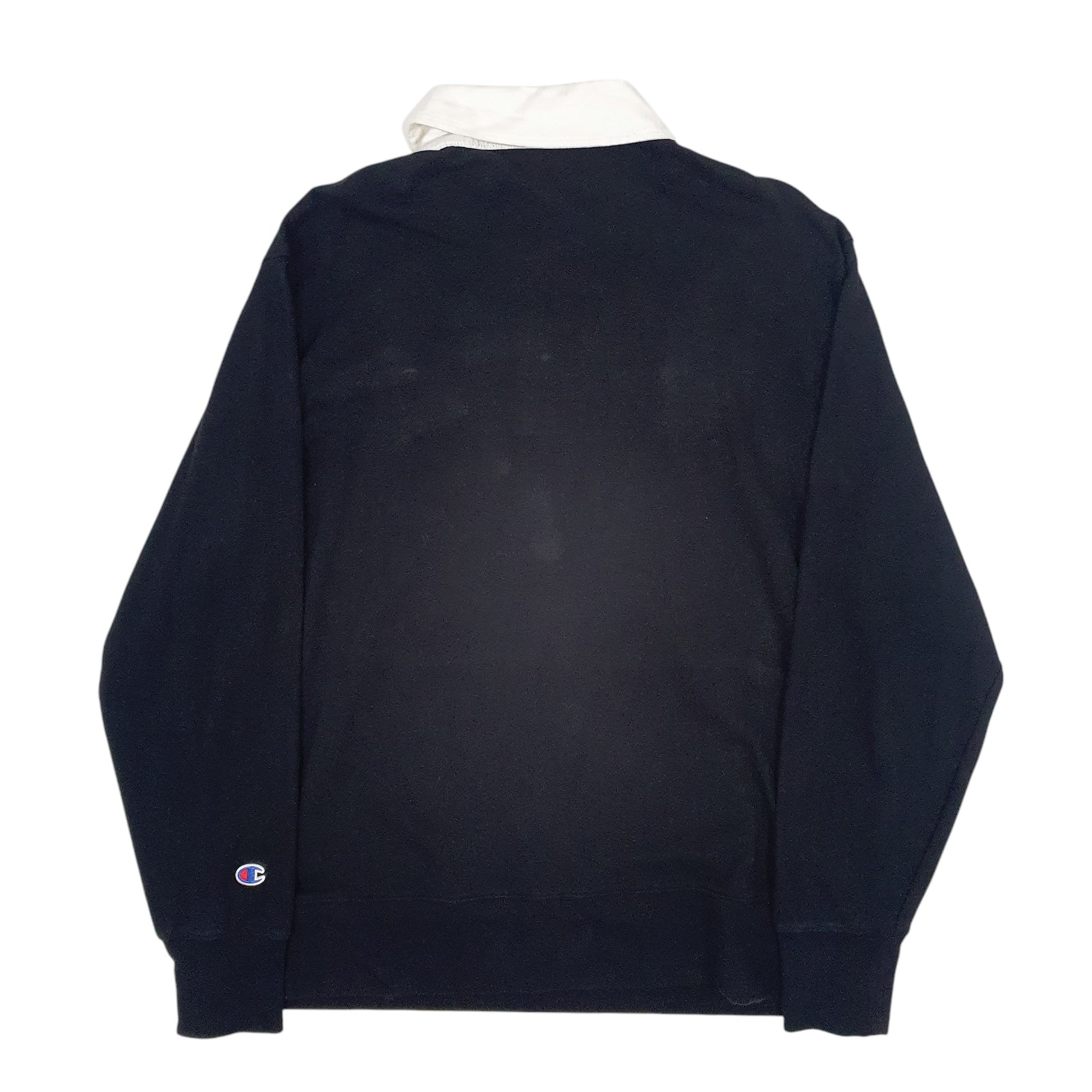 Mens Black Champion Button Up Rugby Shirt Quarter Zip Jumper
