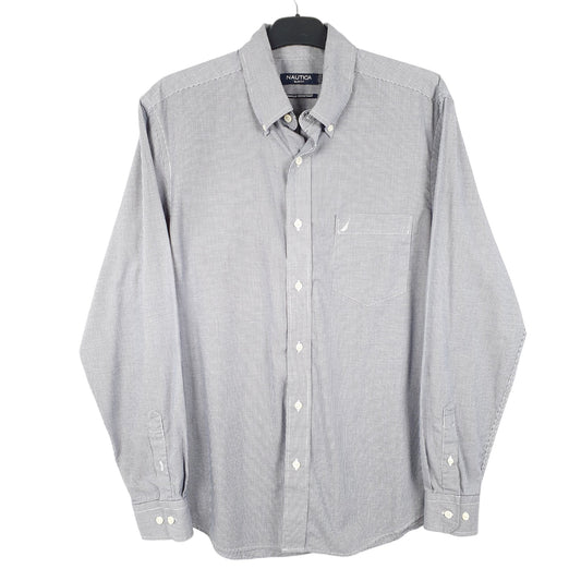 Mens Blue Nautica Houndstooth Long Sleeve Shirt