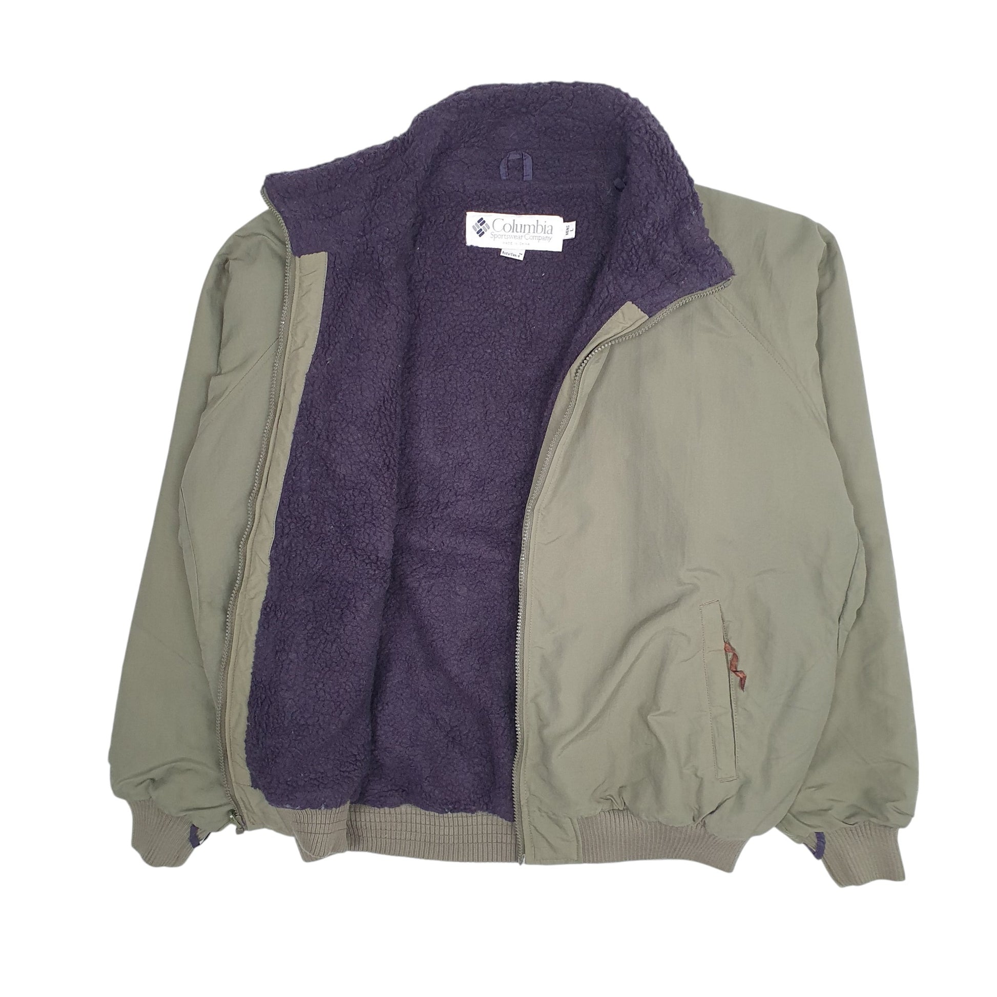 Mens Green Columbia Sportswear Company Vintage 90s Bomber Sherpa Lined  Coat