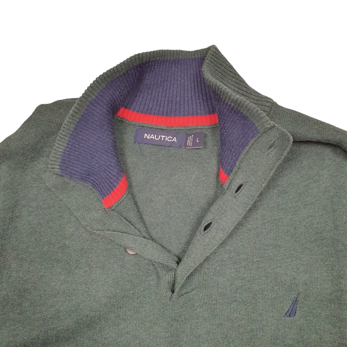 Mens Green Nautica Knit Quarter Zip Jumper