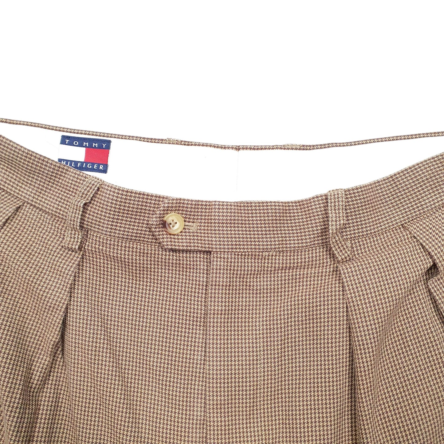 Mens Brown Tommy Hilfiger Double Pleated Houndstooth Chino Trousers