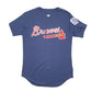 Mens Navy Majestic MLB Baseball Jersey Atlanta Braves Little League USA Short Sleeve T Shirt