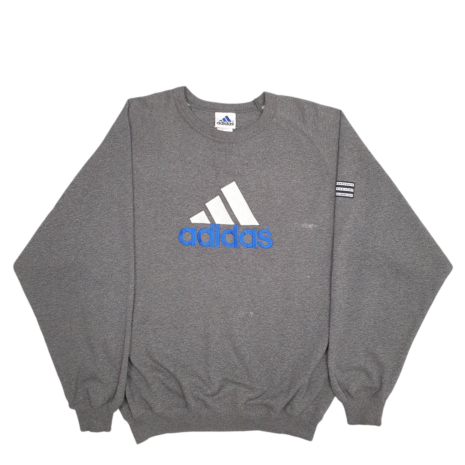 Mens Grey Adidas Spellout Vintage 90's Crewneck Jumper