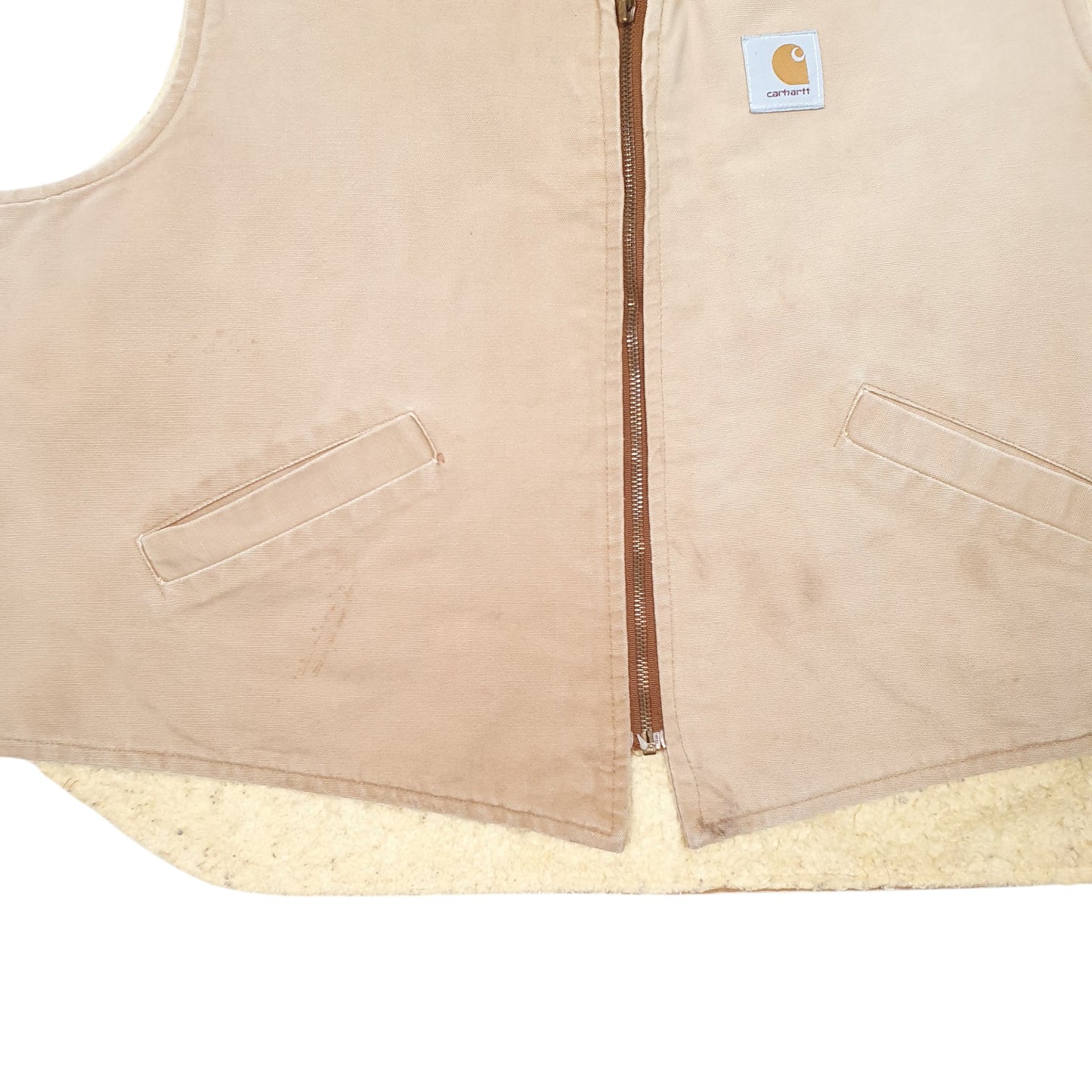 Mens Tan Carhartt Vintage Made In USA Sherpa 6SU Workwear Vest Quarter Zip Coat