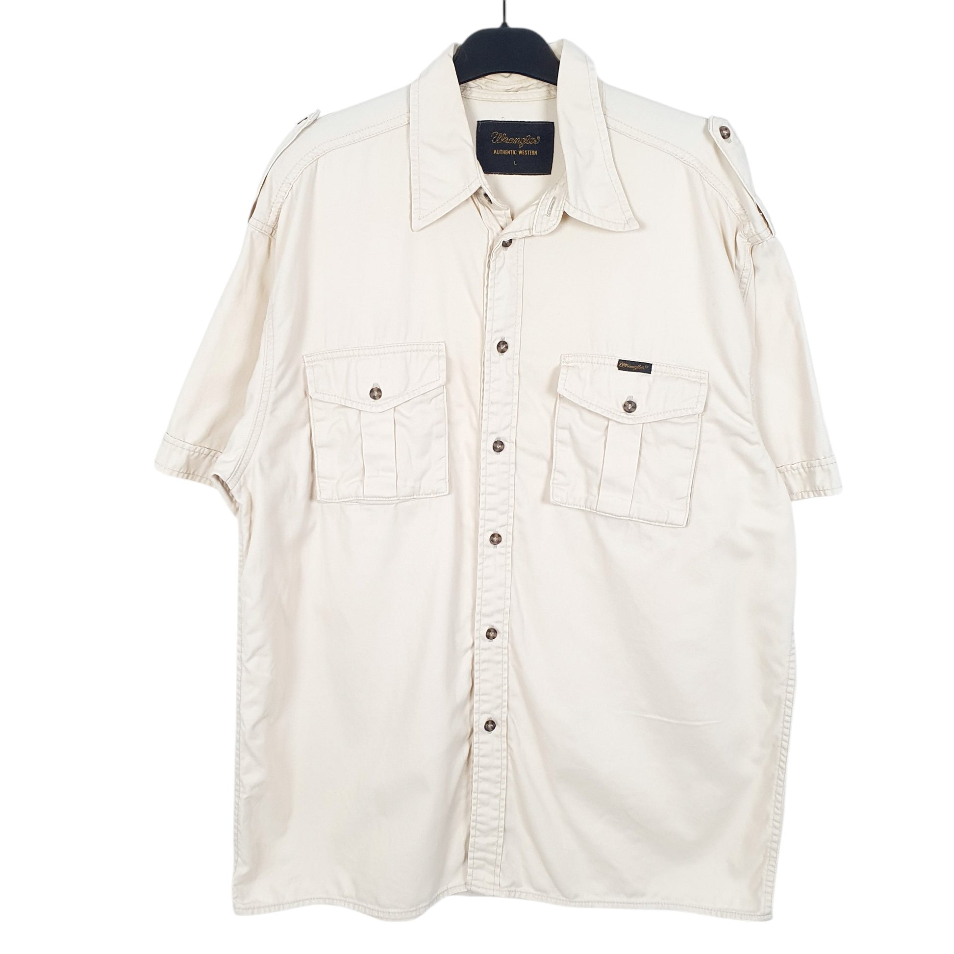Mens Cream Wrangler Authentic Western Short Sleeve Shirt
