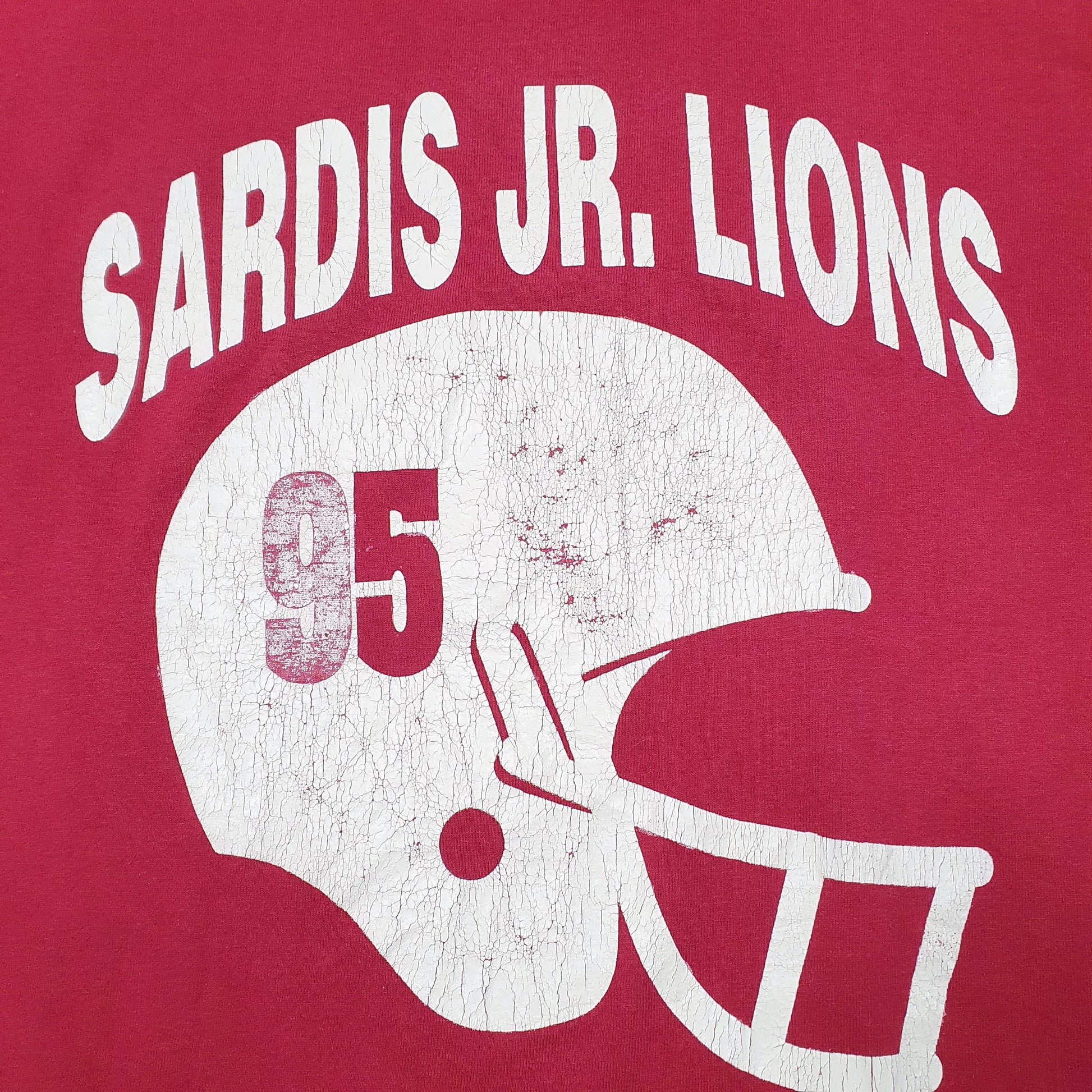 Mens Burgundy Fruit Of The Loom Single Stitch Vintage 90s Made In USA Lions Football Short Sleeve T Shirt