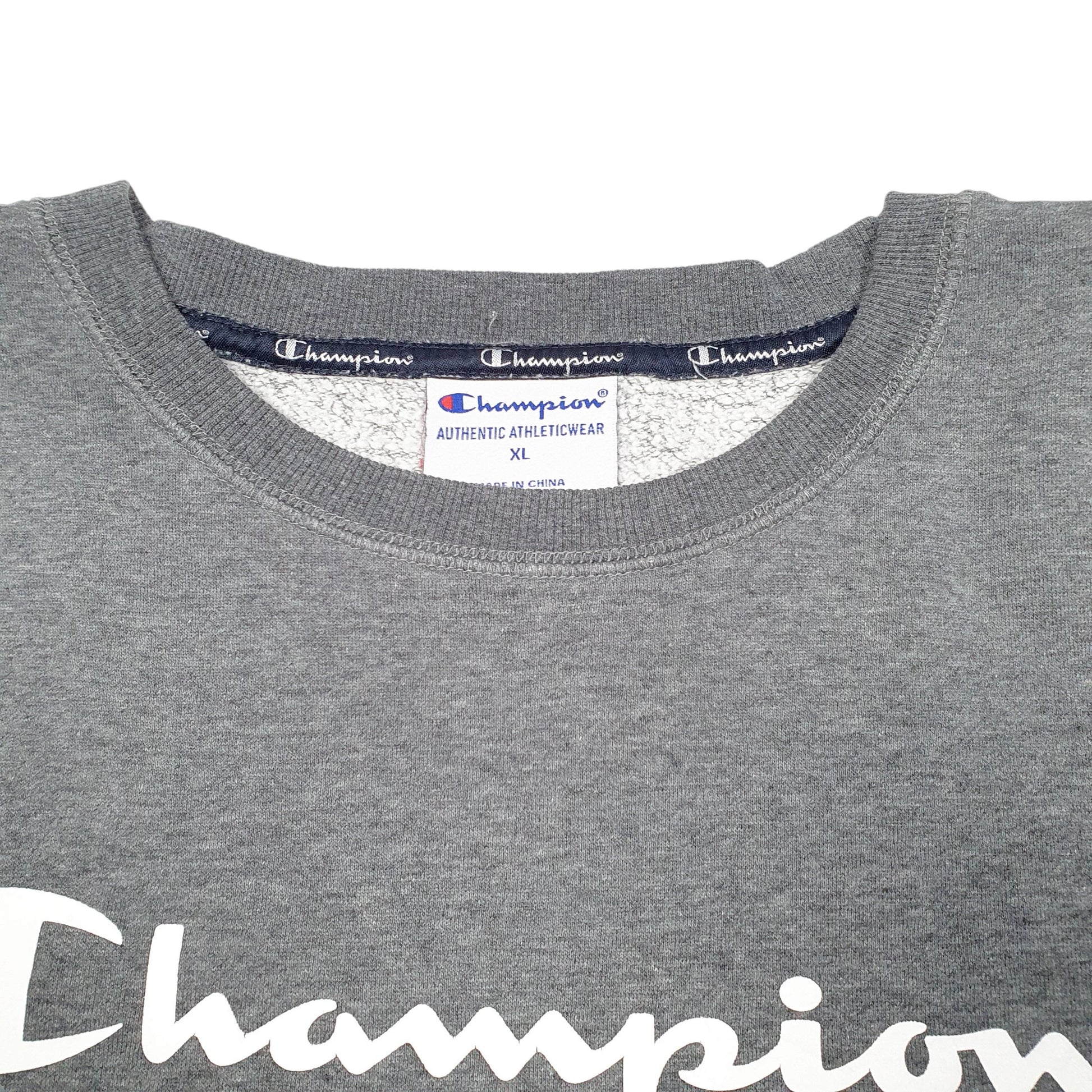 Mens Grey Champion Script Crewneck Jumper
