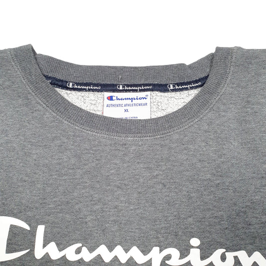 Mens Grey Champion Script Crewneck Jumper