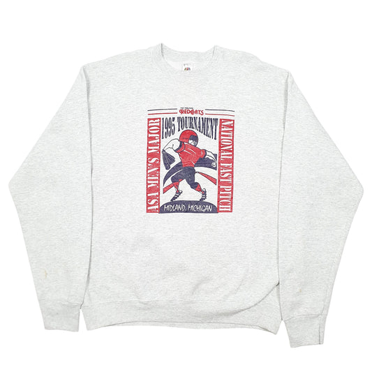 Mens Grey Fruit Of The Loom Vintage 90s Made In USA 1995 Midland Redcoats Baseball Crewneck Jumper