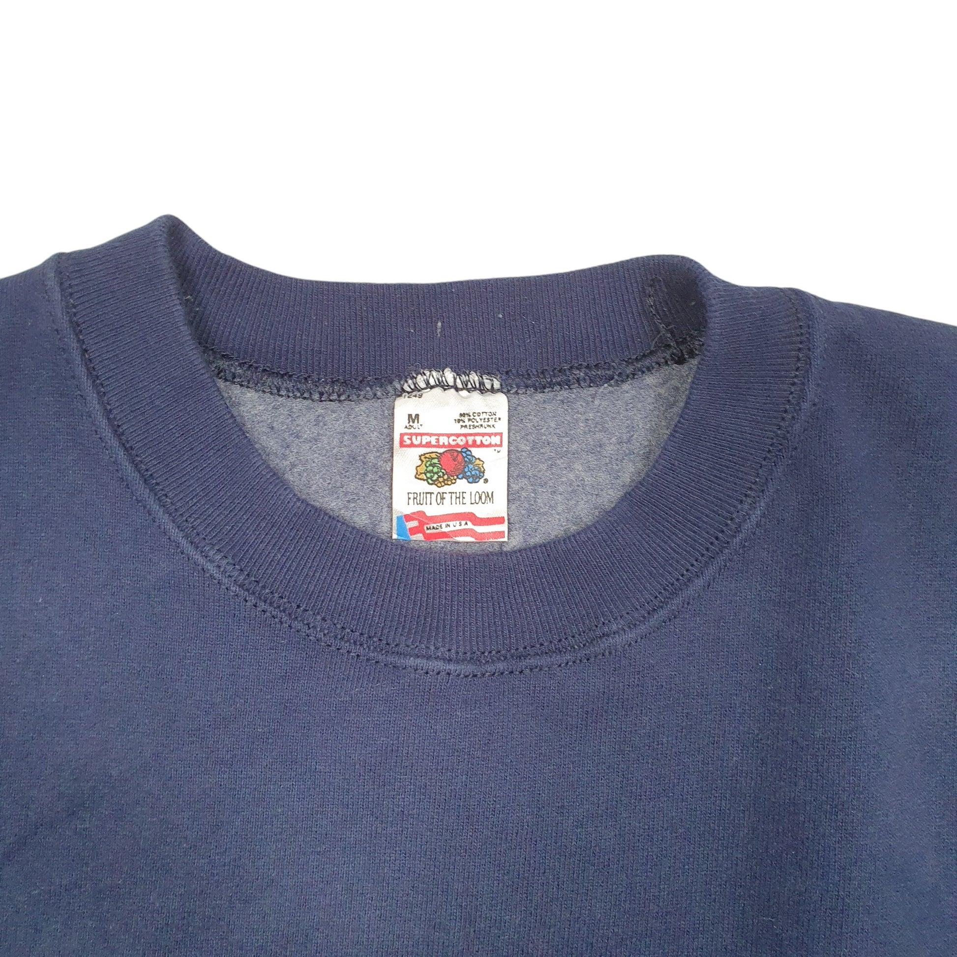 Mens Navy Fruit Of The Loom Vintage Made In USA JLM Truck Service 90s Supercotton Crewneck Jumper