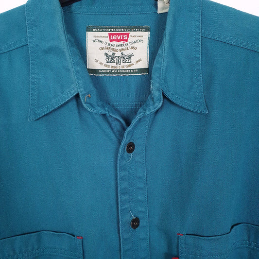 Mens Blue Levis Vintage 90s Heavyweight Long Sleeve Shirt