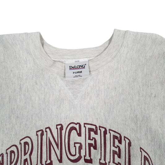 Mens Grey Delong Springfield Volleyball Made In USA Vintage 90s Reverse Weave Crewneck Jumper