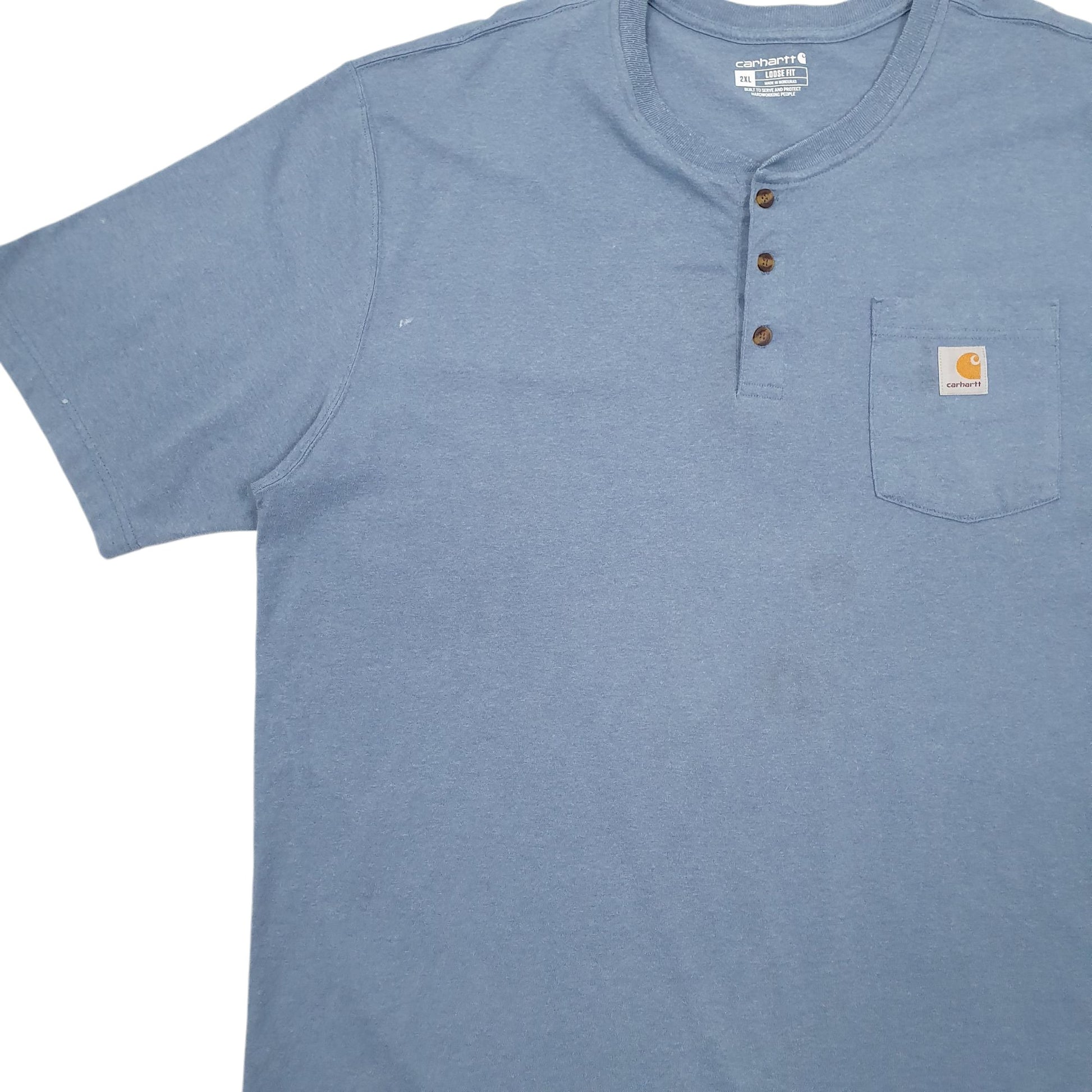 Mens Blue Carhartt Henley Short Sleeve T Shirt