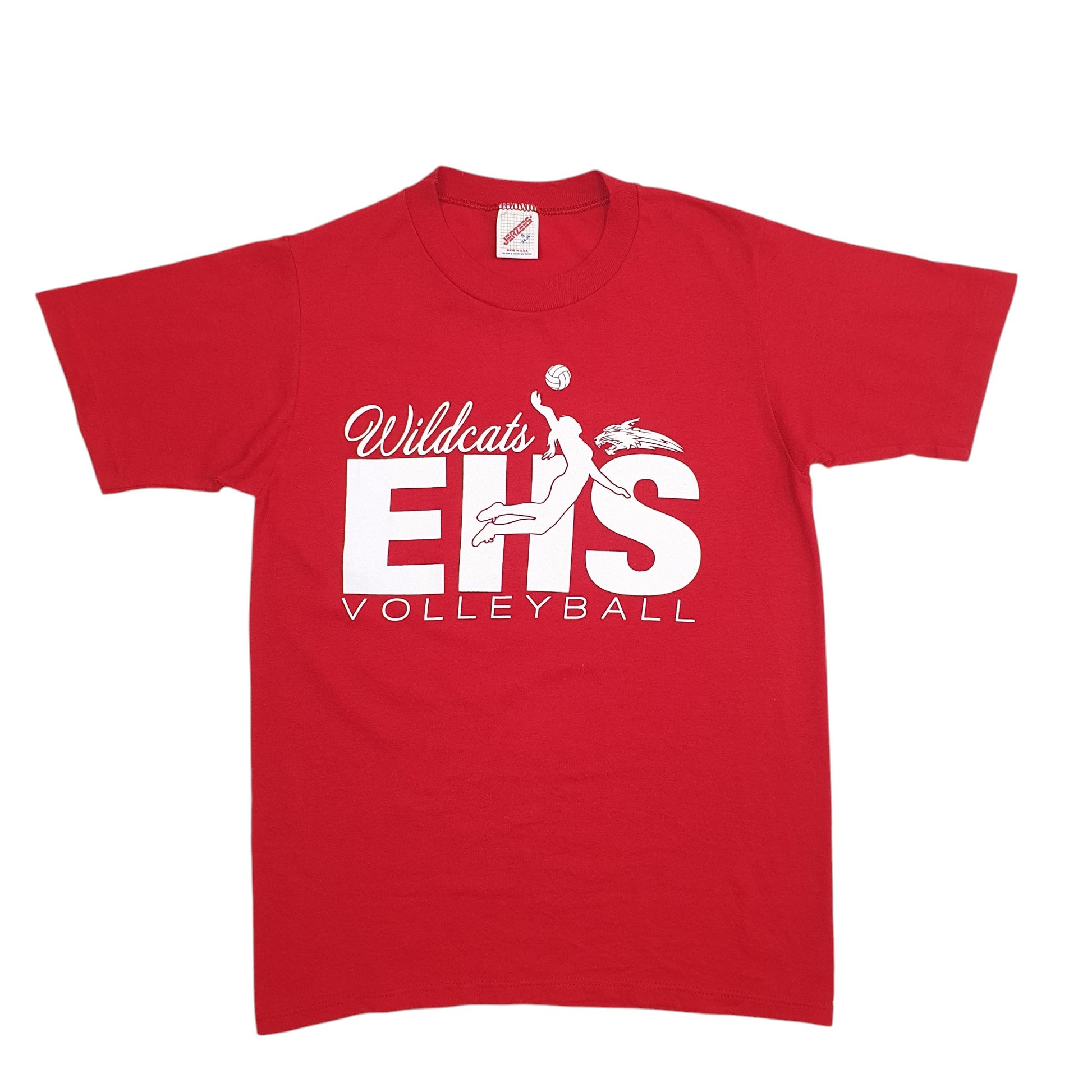 Womens Red Jezeez Single Stitch Vintage 90s Made In USA Wildcats Volleyball Short Sleeve T Shirt