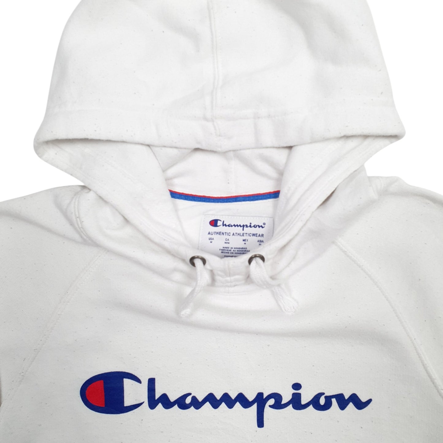 Mens White Champion Spellout Hoodie Jumper