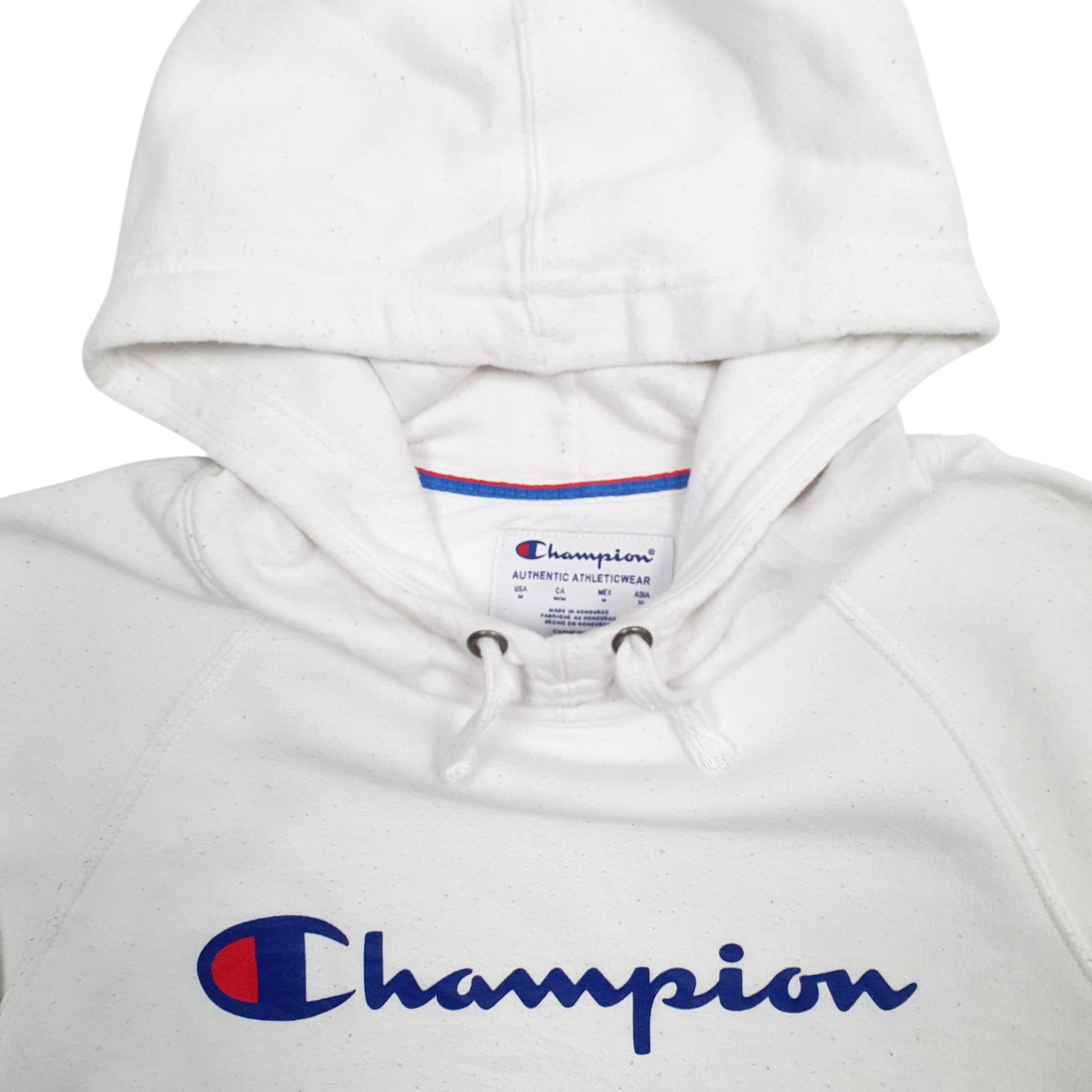 Mens White Champion Spellout Hoodie Jumper