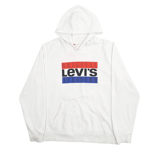 Mens White Levis Spellout Hoodie Jumper