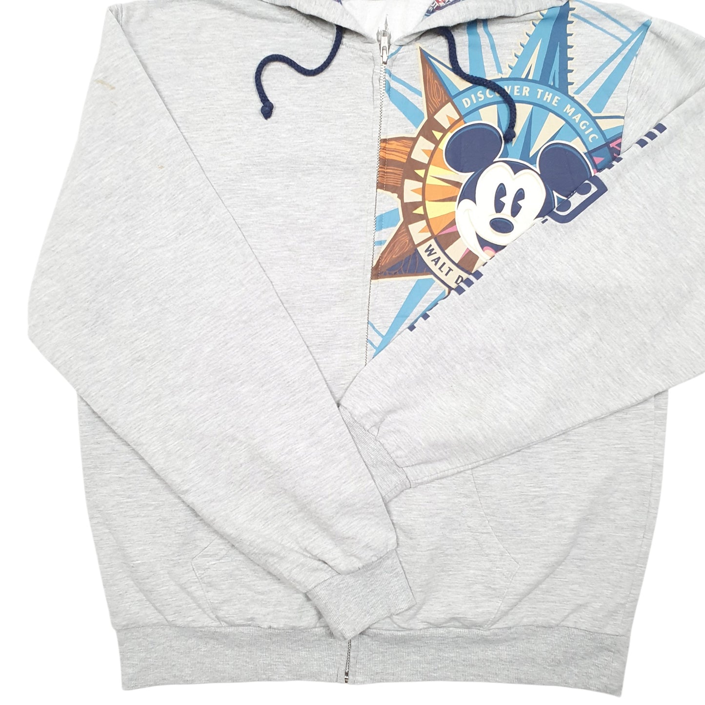 Mens Grey Disney Hoodie Mickey Mouse Walt Disney World Full Zip Jumper