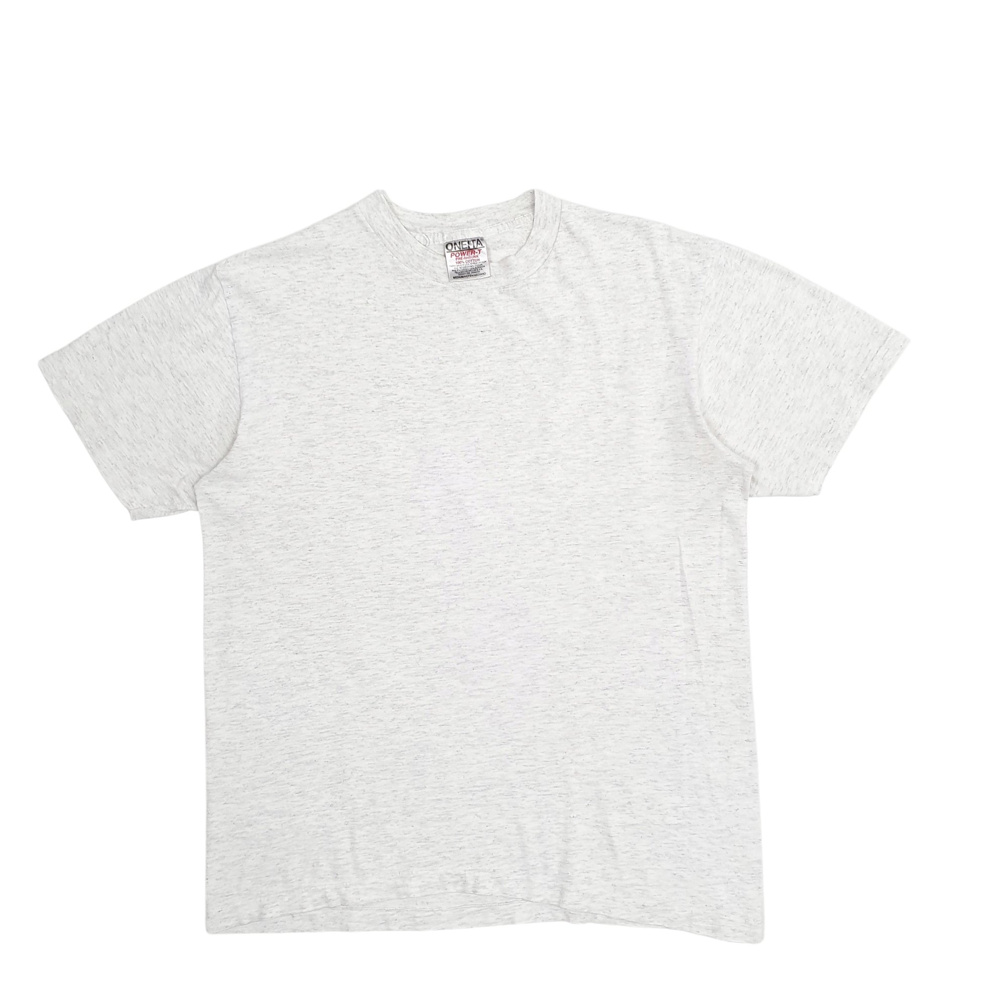 Mens Grey Oneita Single Stitch Vintage 90s Made In USA Backprint Wolf Short Sleeve T Shirt