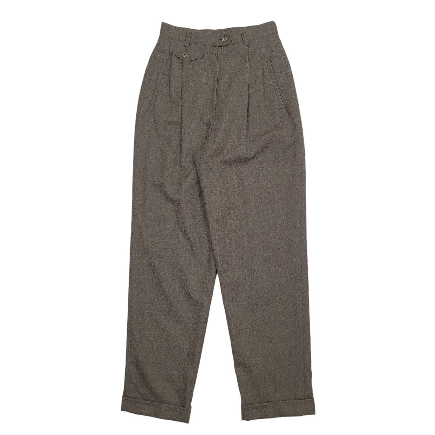 Womens Grey Ralph Lauren Wool Made In USA Pleated Chino Trousers
